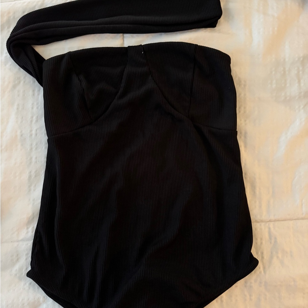 PrettyLittleThing Charcoal Ribbed Bodysuit